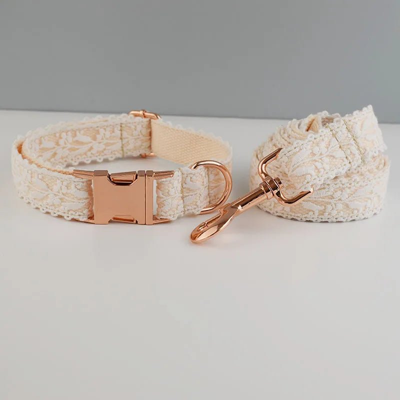 Collier pour Chien en Dentelle – Gravure Personnalisée, Fleur Amovible & Laisse Assortie - Noble Truffe