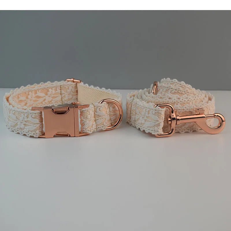 Collier pour Chien en Dentelle – Gravure Personnalisée, Fleur Amovible & Laisse Assortie - Noble Truffe