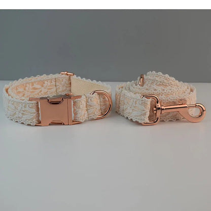 Collier pour Chien en Dentelle – Gravure Personnalisée, Fleur Amovible & Laisse Assortie - Noble Truffe