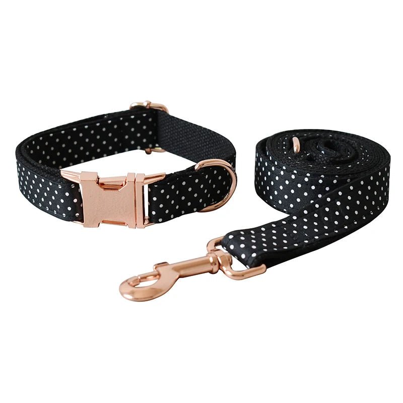 Collier pour Chien Noir à Pois avec Nœud Papillon – Gravure Personnalisée & Laisse - Noble Truffe