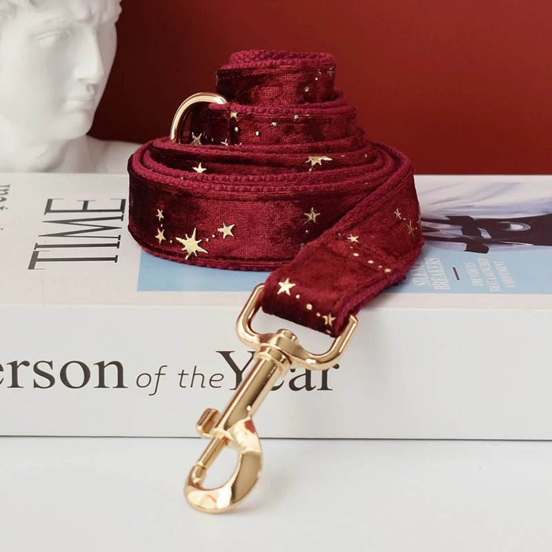 Collier Velours Rouge pour Chien – Gravure Personnalisée, Laisse & Nœud Papillon Étoilé - Noble Truffe