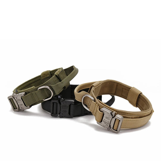 Colliers de dressage chien en nylon réfléchissant – coloris rose, kaki et beige – pour dressage ou promenade.