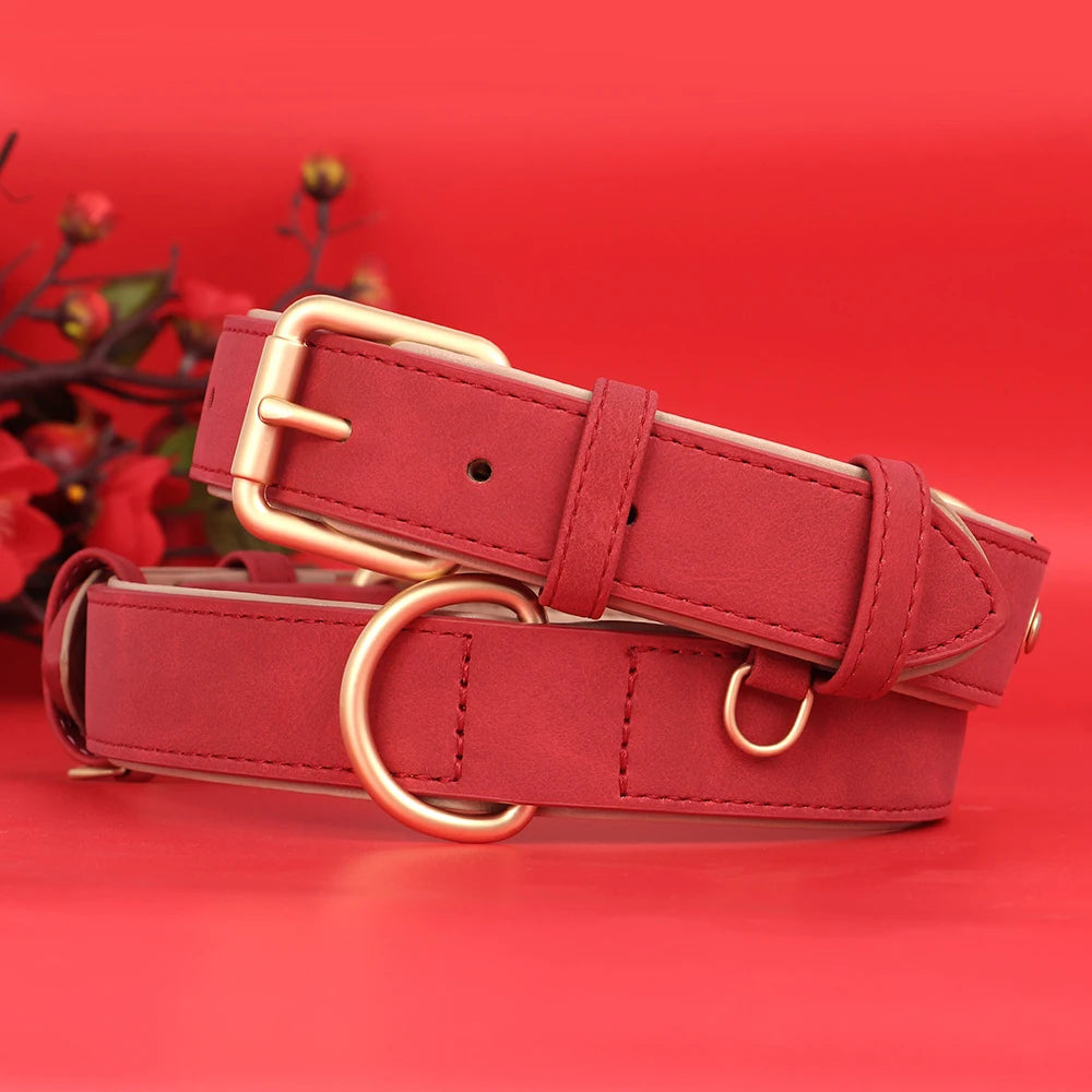 Collier pour chien rouge en cuir réglable avec boucle solide