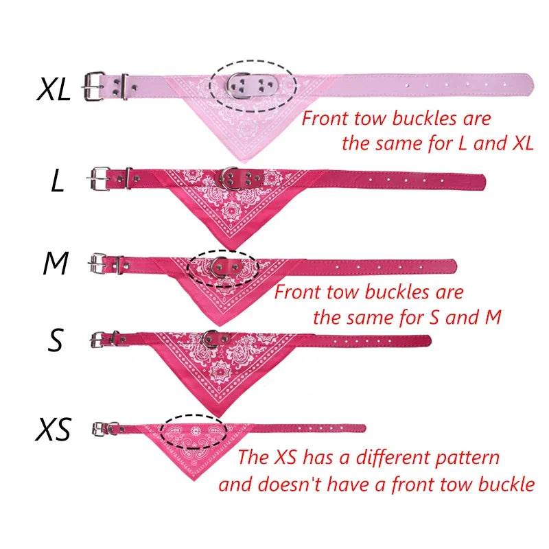 Comparaison des tailles XS à XL des colliers foulards pour chien