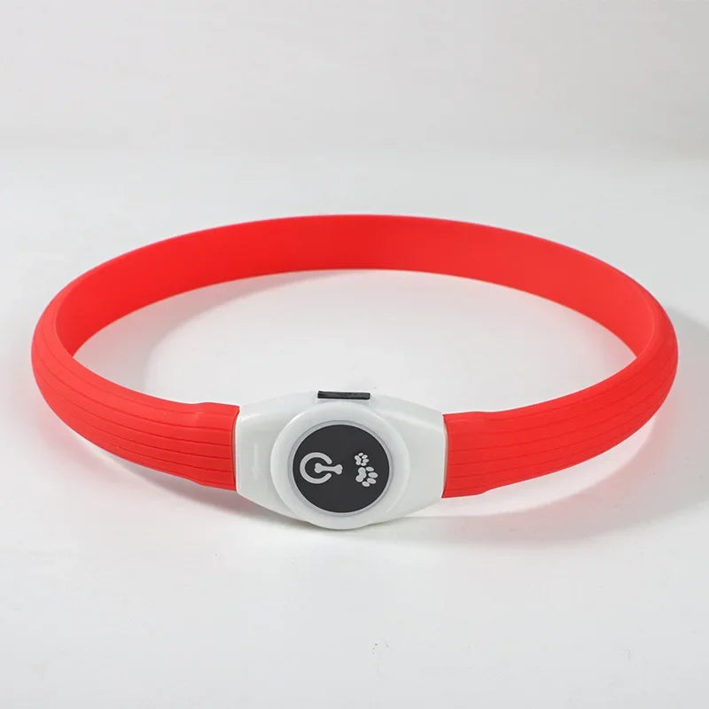 Collier pour chien LED orange avec lumière brillante et bouton marche/arrêt