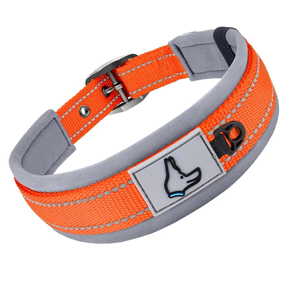Collier pour chien orange avec bande réfléchissante et boucle noire