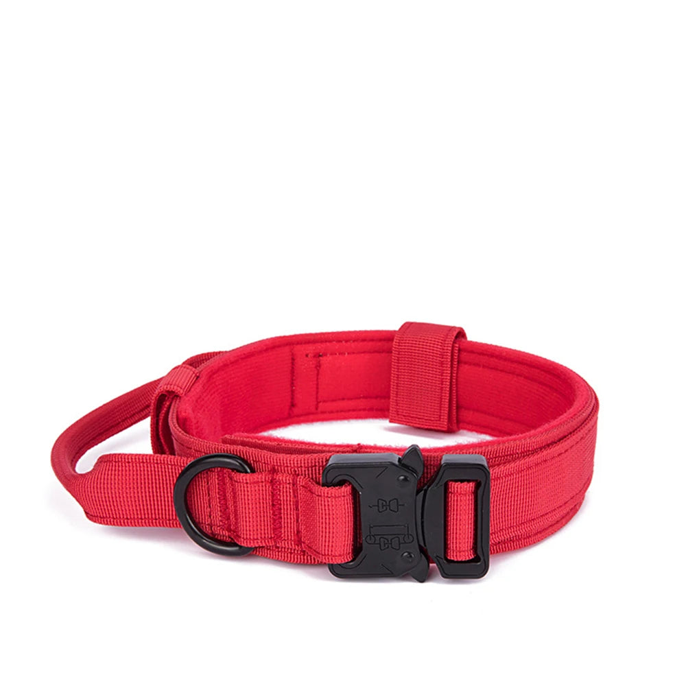 Collier tactique rouge pour chien puissant – nylon renforcé et velcro.