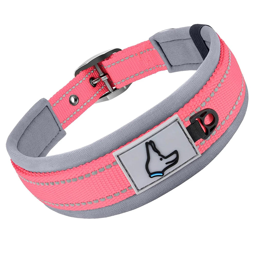 Collier pour chien rouge corail avec bande réfléchissante et boucle