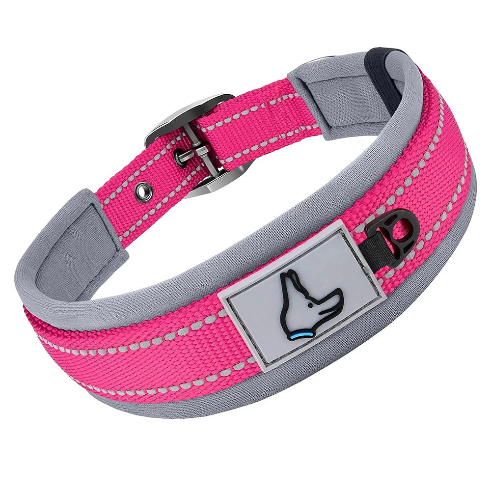 Collier pour chien rouge avec bande grise réfléchissante et boucle