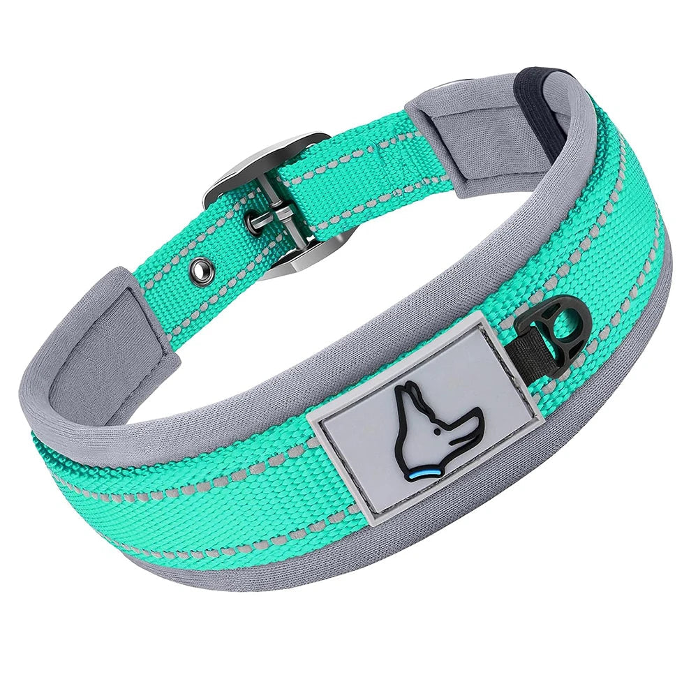 Collier réfléchissant vert clair pour chien avec anneau et boucle