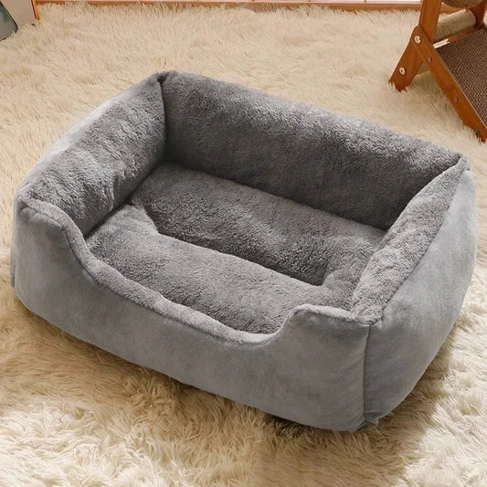 coussin en peluche marron pour chien ou chat, forme rectangulaire avec rebords