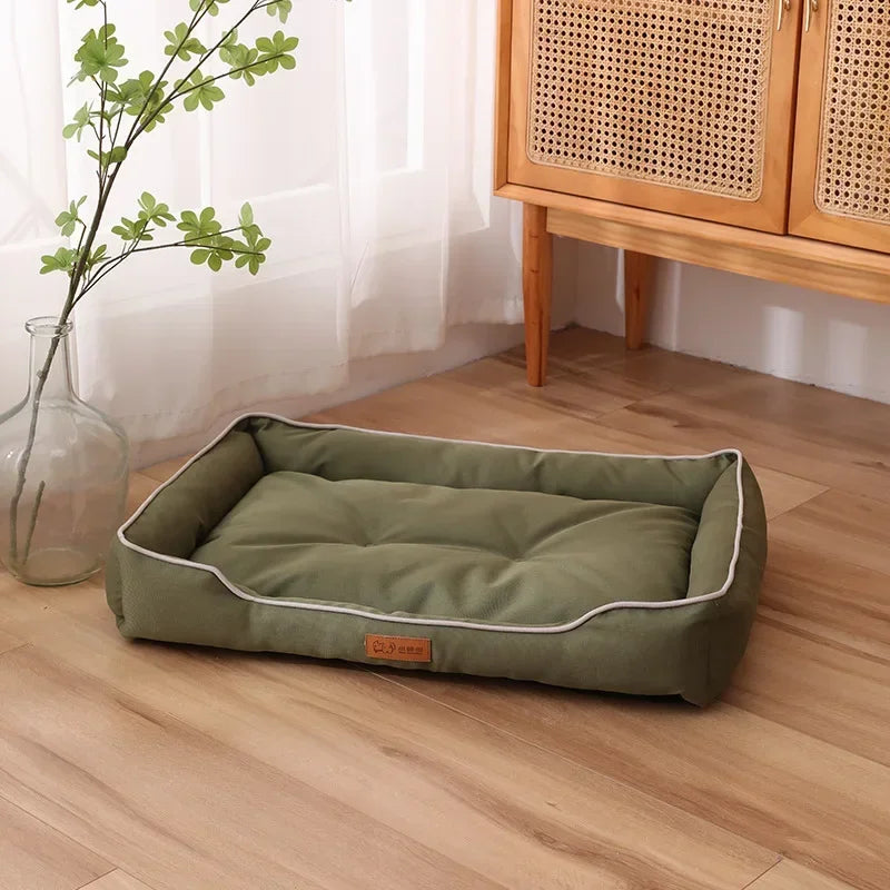 Coussin pour chien vert kaki – lit doux toutes saisons avec bord surélevé