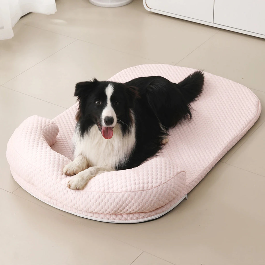 Coussin d’été rose clair avec oreiller moelleux intégré pour chien