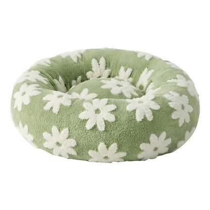 Coussin pour chien effet cocon avec motif fleurs – tissu doux et respirant