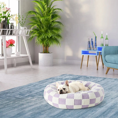 Coussin rond pour petit chien lavande – design cosy pour intérieur tendance