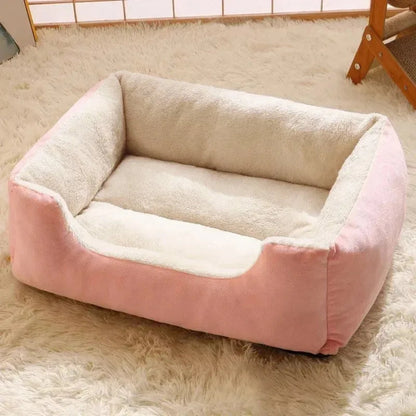 coussin rose en peluche pour chien ou chat, confort moelleux avec rebords