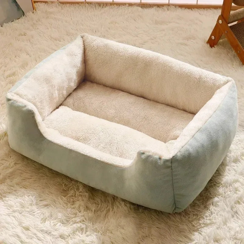 coussin vert pastel en peluche pour chien, doux et respirant, lavable