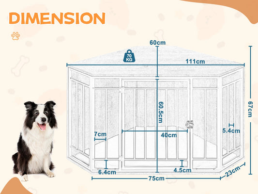Schéma avec dimensions de la cage pour chien d’intérieur 111x60x67 cm – adaptée aux grands chiens
