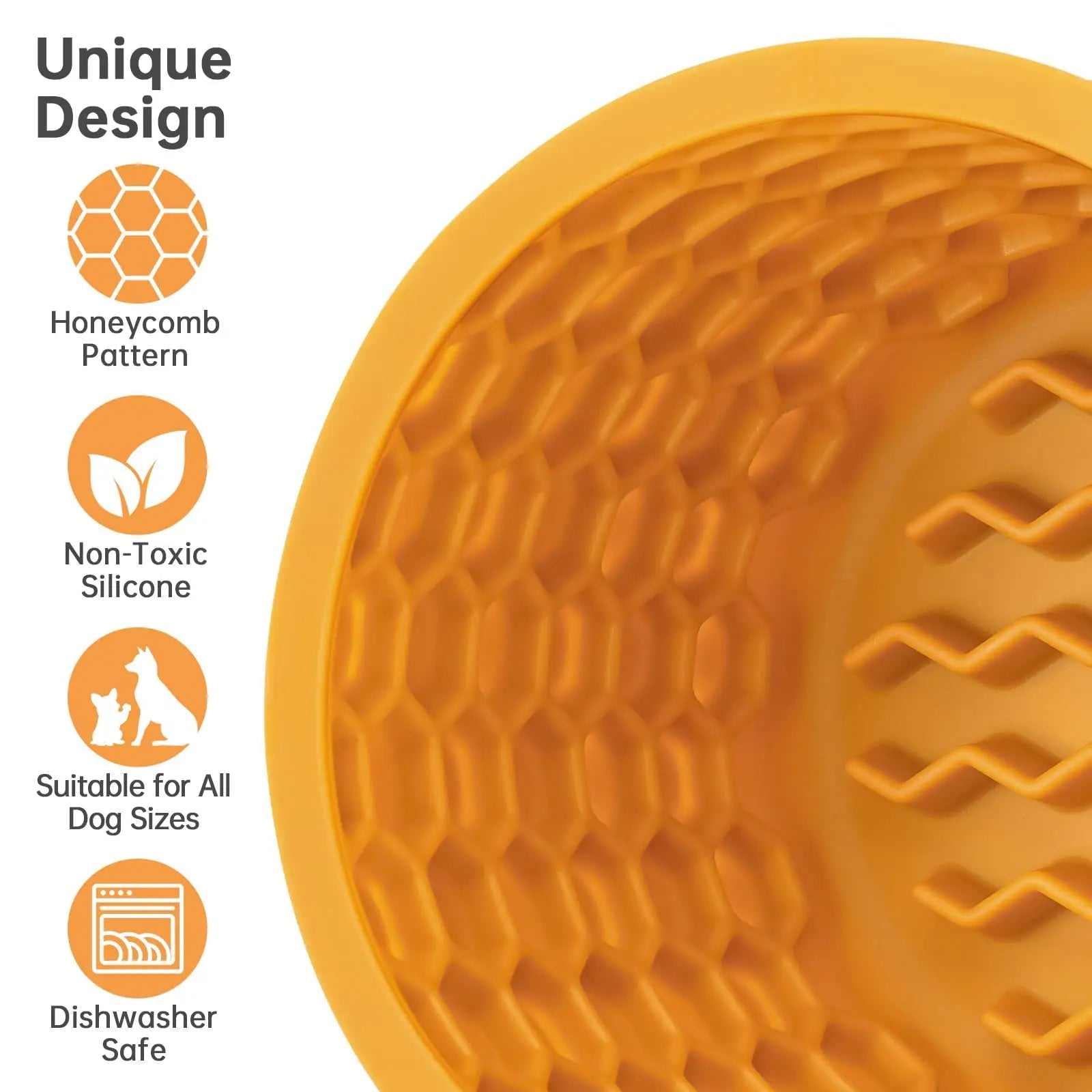 Vue rapprochée de la texture alvéolée intérieure de la gamelle anti-glouton, idéale pour ralentir l’alimentation.