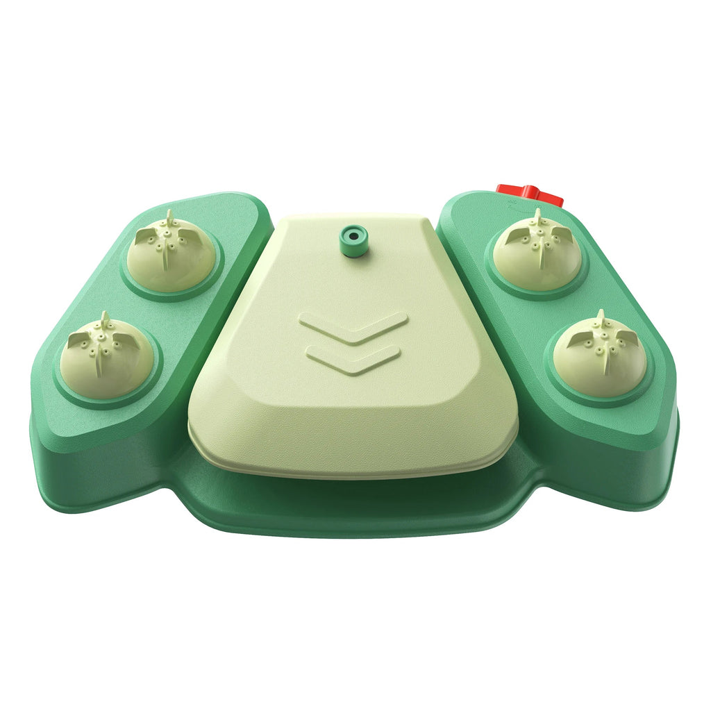 Fontaine à eau interactive verte pour chien – base stable avec 4 buses de pulvérisation