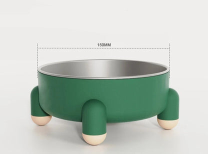 Gamelle démontée montrant le bol inox séparé du support vert antidérapant.
