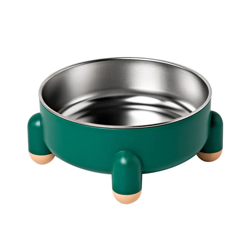 Gamelle vert pour chien au design élégant avec pieds antidérapants et bol en inox.