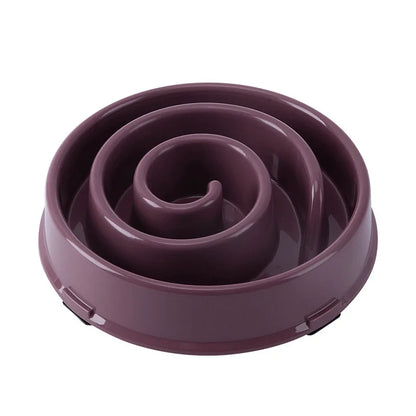 Gamelle anti-glouton spirale rouge foncé, vue de côté, illustrant la hauteur et la forme intérieure.
