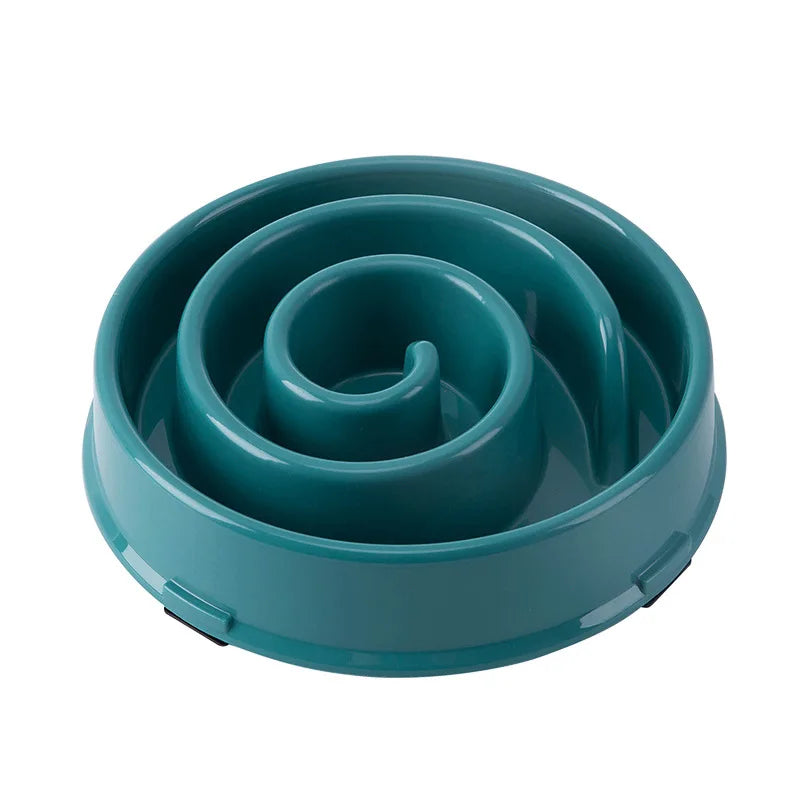Gamelle verte foncée en spirale, vue de dessus, posée sur fond neutre.