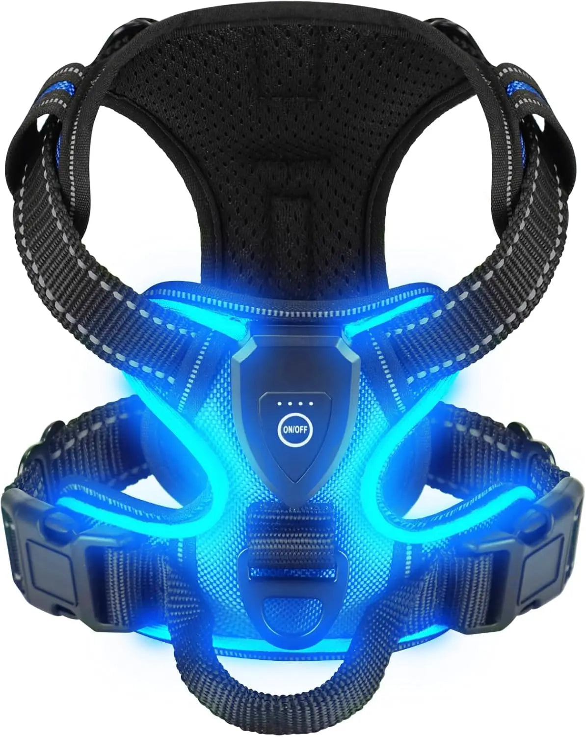 harnais lumineux pour chien bleu électrique, réglable et rechargeable USB