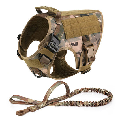 harnais tactique couleur camouflage et laisse pour chien avec coutures renforcées et design uni