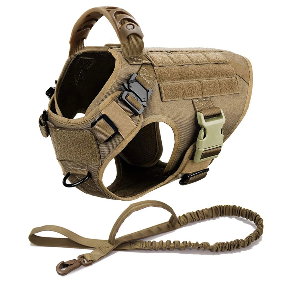 harnais tactique marron et laisse pour chien avec coutures renforcées et design uni