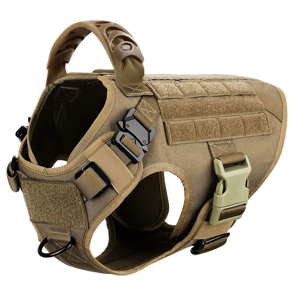harnais tactique marron vert vu de profil pour grand chien robuste