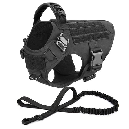 harnais tactique noir et laisse pour chien avec coutures renforcées et design uni