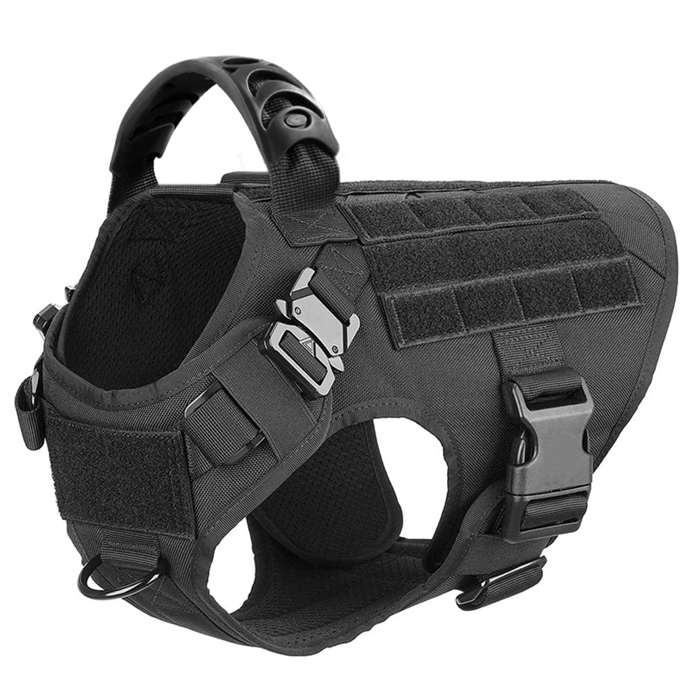 harnais tactique noir pour chien avec coutures renforcées et design uni