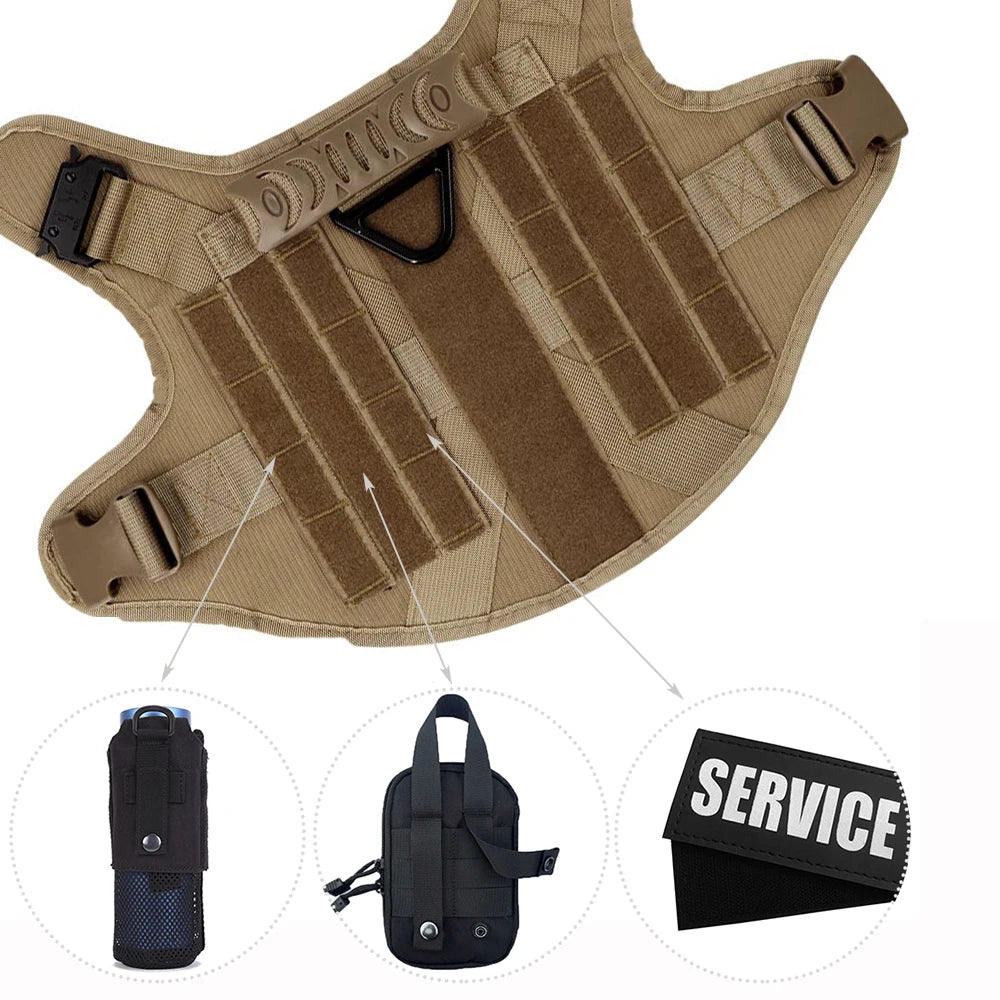 harnais tactique sable pour chien avec coutures renforcées et design militaire