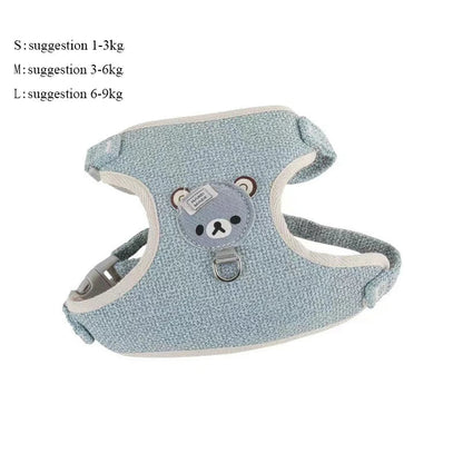 harnais Winnie l’Ourson bleu pour petit chien avec laisse assortie