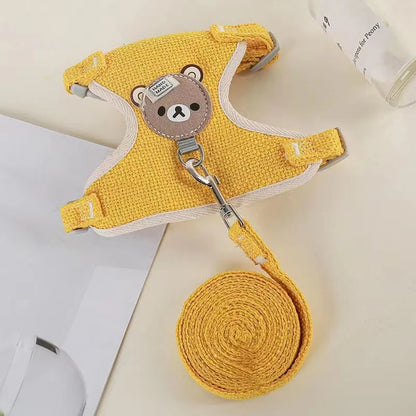 harnais Winnie l’Ourson jaune pour chien avec laisse assortie, motif ourson amusant