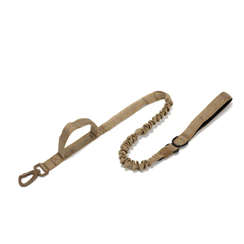 Laisse tactique anti traction kaki – idéale pour l’entraînement de chiens actifs.