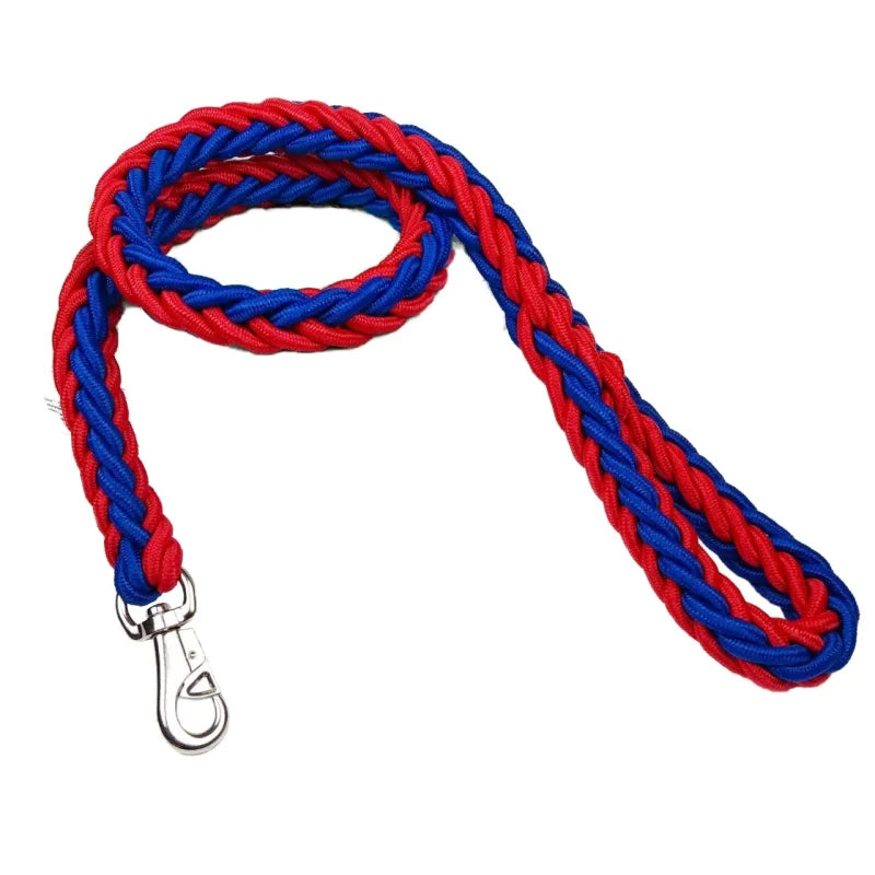 laisse pour chien en nylon tressé bicolore bleu et rouge