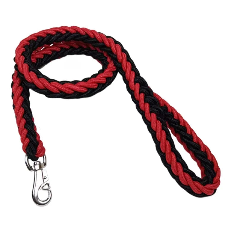laisse pour chien en nylon tressé rouge et noire avec mousqueton solide
