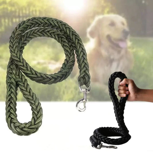 laisse pour chien en nylon tressé verte résistante avec mousqueton métallique