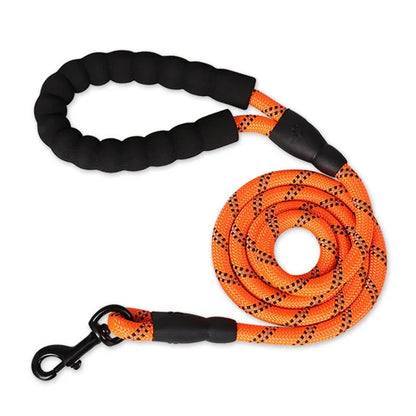 laisse pour chien orange réfléchissante en corde nylon avec poignée confortable