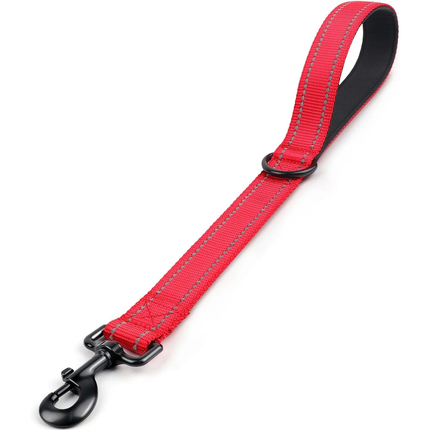 laisse courte pour chien rouge robuste en nylon avec poignée rembourrée et couture réfléchissante