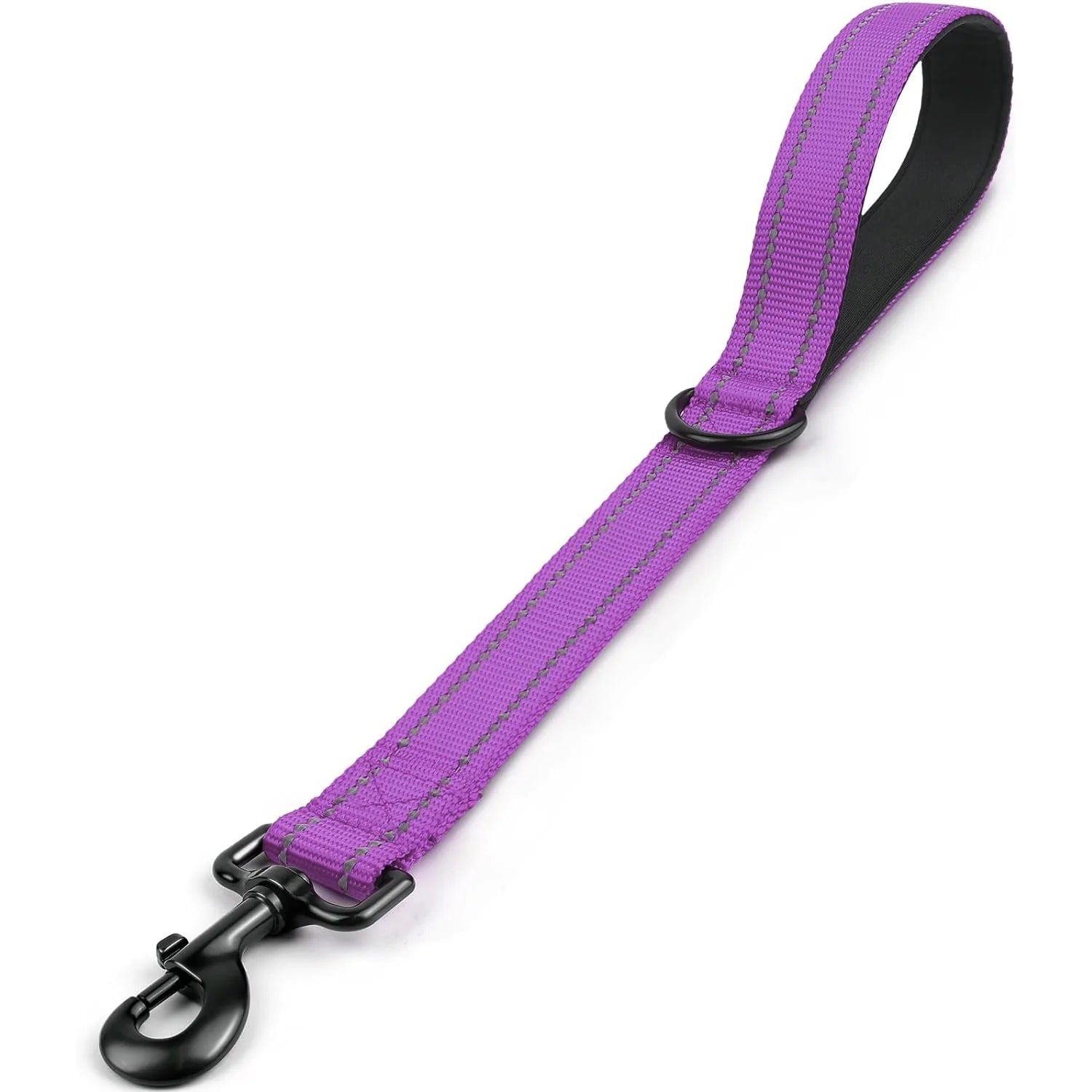 laisse courte pour chien en nylon violet avec coutures réfléchissantes et mousqueton solide