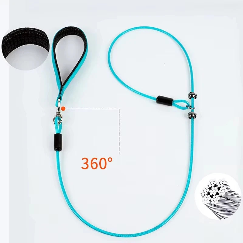 Laisse lasso turquoise pour chien avec poignée coton et système 360°