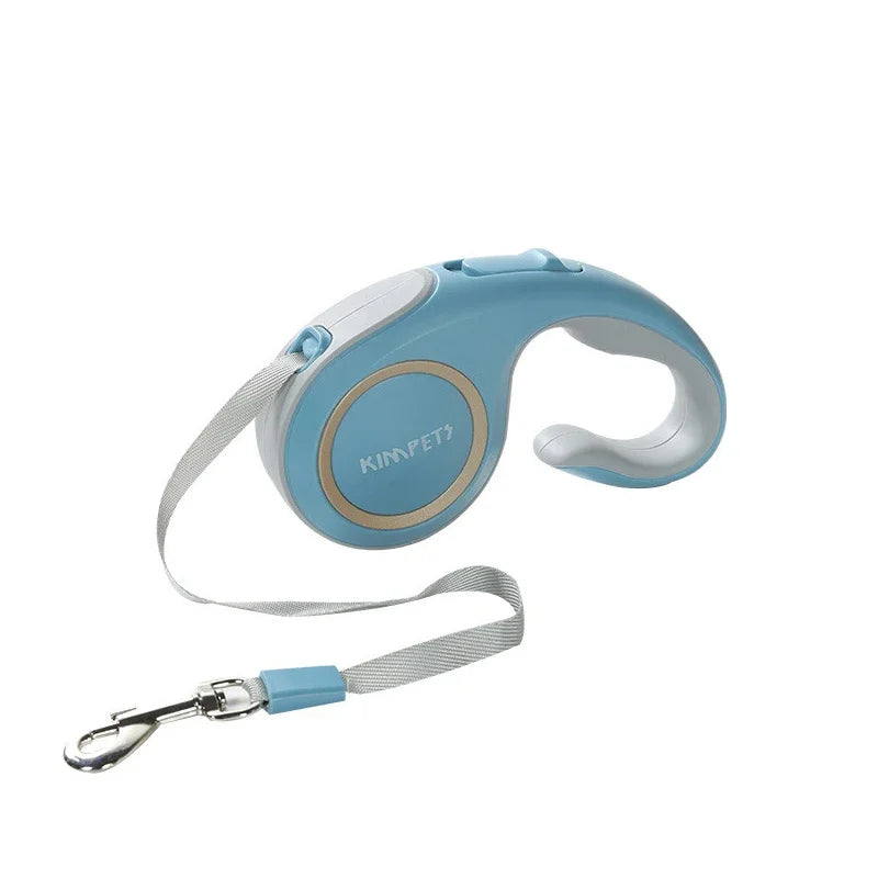 Laisse rétractable bleue avec mousqueton rotatif pour petits chiens actifs