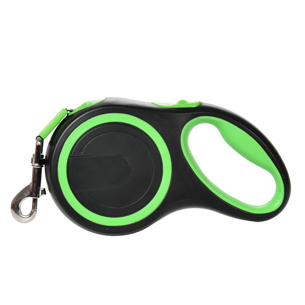 laisse retractable solide pour chien avec poignée verte et nylon anti-enchevêtrement