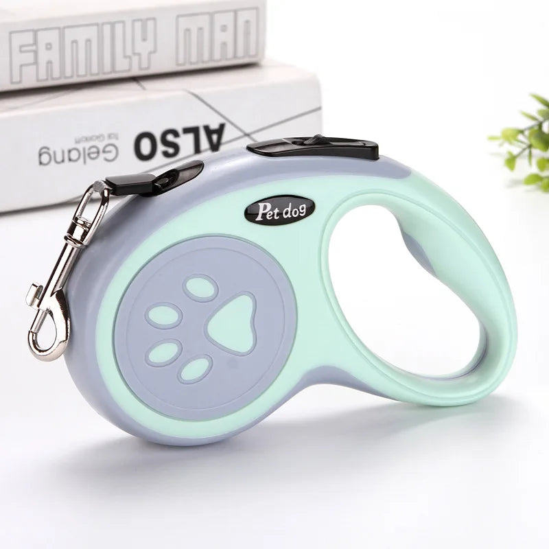 laisse retractable nylon verte pour chien – modele robuste avec mousqueton metal