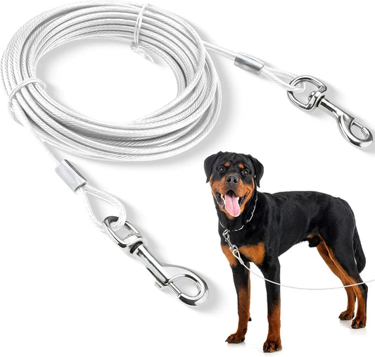 Laisse solide pour chien en câble d’acier inoxydable double tête avec mousquetons