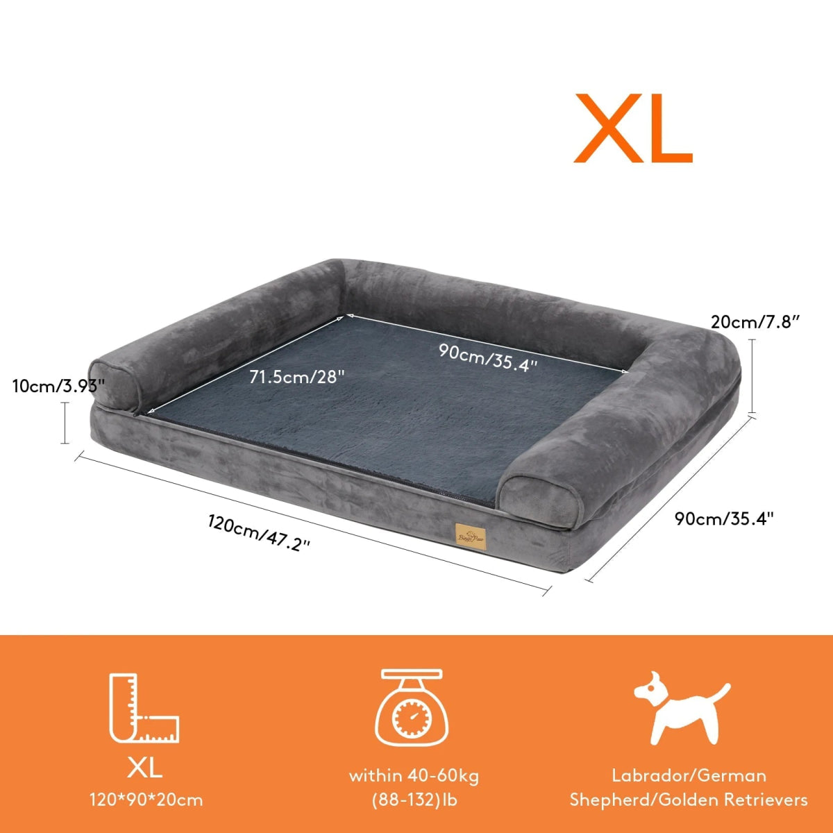 Lit Orthopédique pour chien XL – Mousse Épaisse & Bords Rembourrés - Noble Truffe